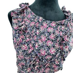 Free People Smocked Floral Boho Mini Dress‎ Small Open Tie Back Ruffle Feminine